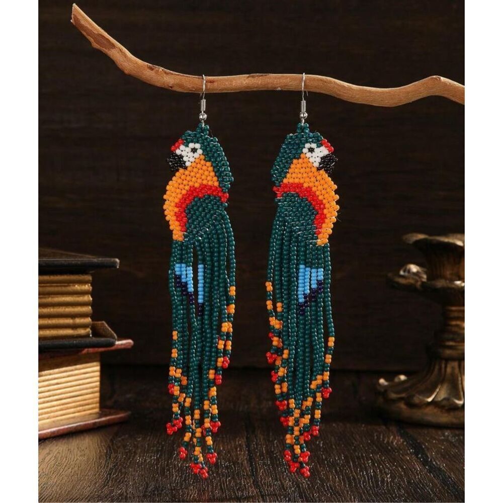 Beaded Parrot Earrings